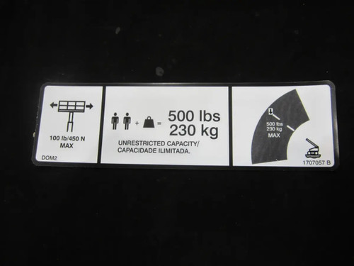 JLG Part # 1707057 | DECAL,500LB CAP. (ENG/POR), EA