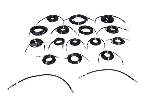 JLG hose kit components neatly arranged, highlighting OEM-quality parts designed for reliable equipment maintenance.