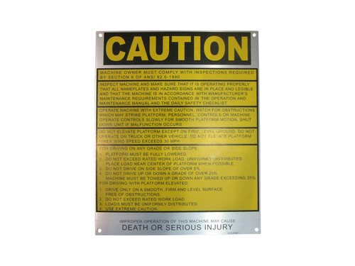 JLG Part # 3252061 | NAMEPLATE, CAUTION, EA