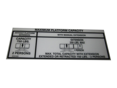 JLG Part # 3252460 | NAMEPLATE, CAP 750#(DOM/CSA), EA