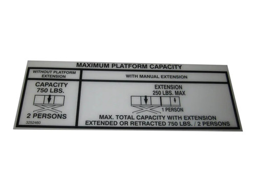 JLG Part # 3252460 | NAMEPLATE, CAP 750#(DOM/CSA), EA