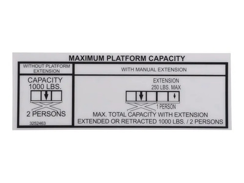 JLG Part # 3252463 | NAMEPLATE,1000# CAP (D/C), EA