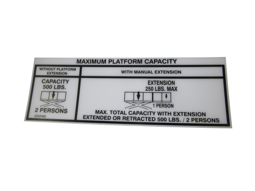 JLG Part # 3252465 | NAMEPLATE, CAP 500#(DOM/CSA), EA
