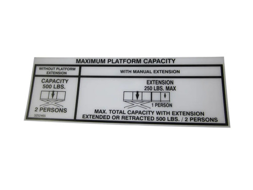 JLG Part # 3252465 | NAMEPLATE, CAP 500#(DOM/CSA), EA