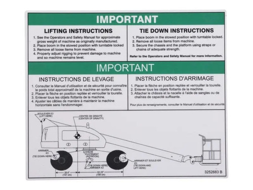 JLG Part # 3252683 | DECAL , LIFT DIAGRAM (ENG/FRE), EA