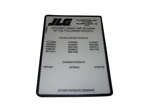 JLG Part # 1700584 | DECAL, PATENT (BLK), EA