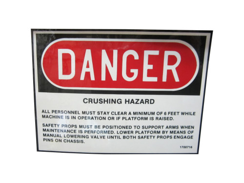 JLG Part # 1700716 | DECAL, DANGER-CRUSHING HAZARD, EA
