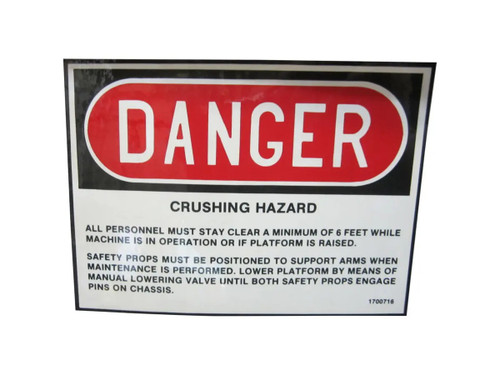 JLG Part # 1700716 | DECAL, DANGER-CRUSHING HAZARD, EA