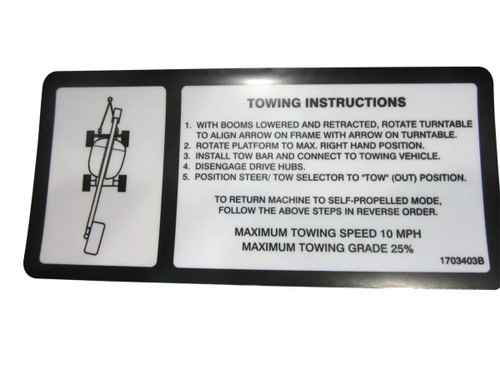 JLG Part # 1703403 | DECAL,TOW INSTR, EA