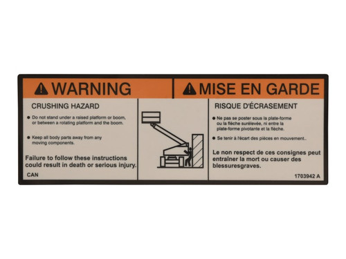JLG Part # 1703942 | DECAL,WARNING CRUSHING (CAN), EA