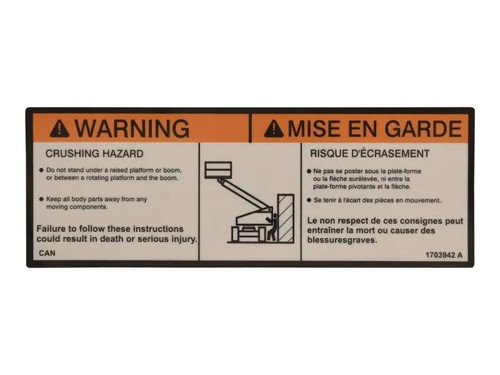 JLG Part # 1703942 | DECAL,WARNING CRUSHING (CAN), EA