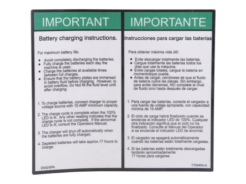 JLG Part # 1704454 | DECAL,CHARGING INSTR ENG/SPA, EA