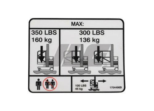 JLG Part # 1704496 | DECAL, CAPACITY (VP20 ANSI), EA