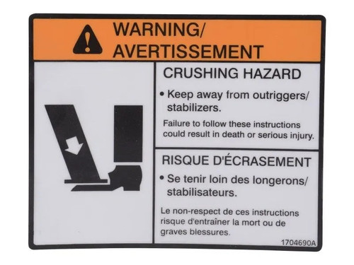 JLG Part # 1704690 | DECAL,O/R WARNING(ENG,FRE), EA