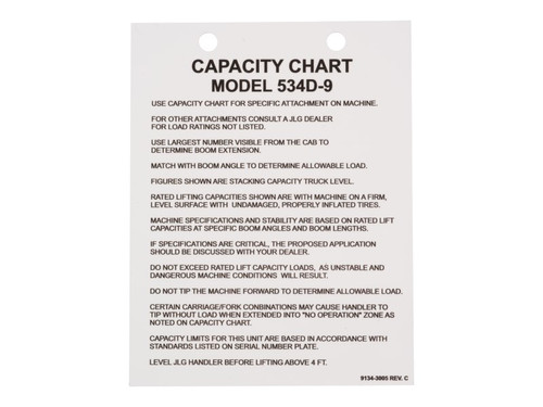 JLG Part # 91343005 | DECAL - LOAD CHART, EA