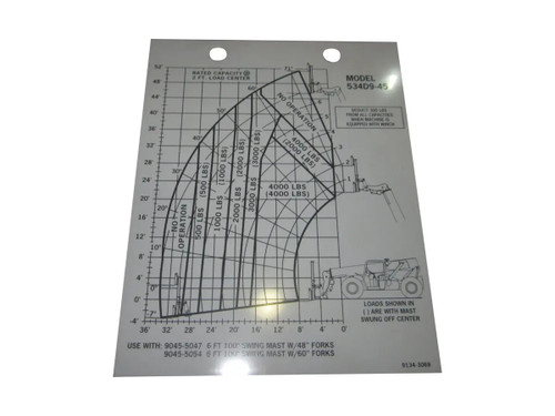 JLG Part # 91343069 | CAPACITY CHART/534D9-45, EA