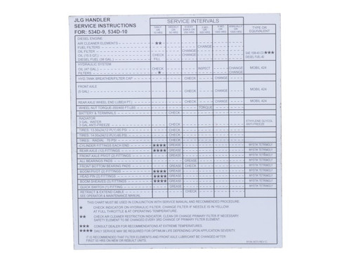 JLG Part # 91343073 | DECAL,SERVICE INSTRUCTION PLT, EA