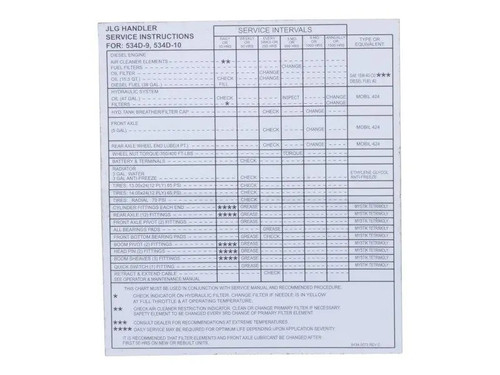 JLG Part # 91343073 | DECAL,SERVICE INSTRUCTION PLT, EA