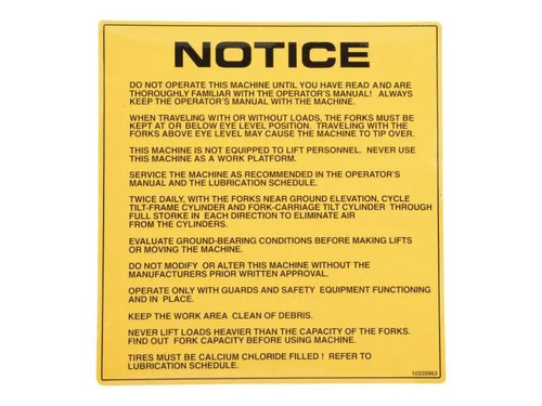 JLG Part # 10220963 | DECAL, NOTICE -, EA