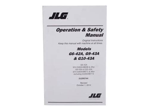 JLG Part # 31200744 | G6-42A,G9/10-43A T4I OPER MAN, EA