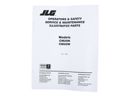 JLG Part # 3120558 | CM20N PARTS MANUAL, EA