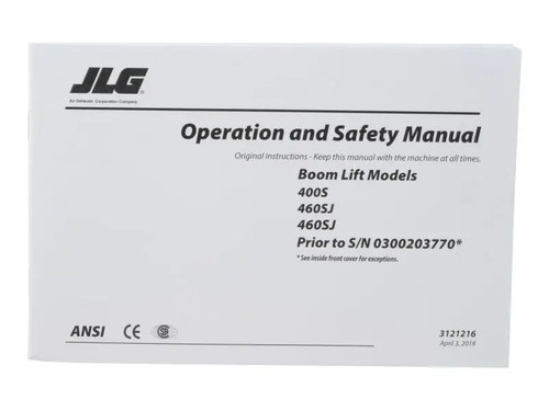 JLG Part # 3121216 | MANUAL, 400S GLOBAL OPERATORS, EA
