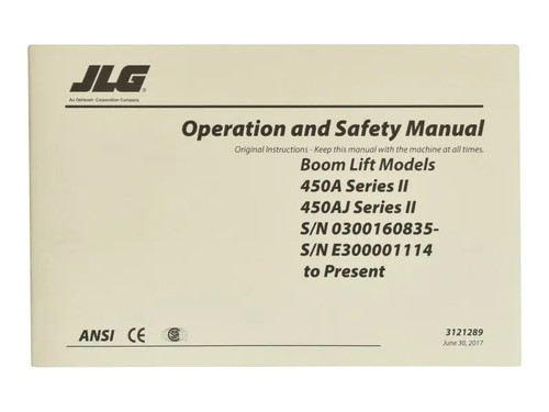 JLG Part # 3121289 | OPS MNL, 450A-SII, EA