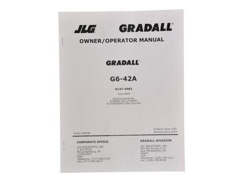 JLG Part # 91474003 | G6-42A OPERATORS MANUAL, EA