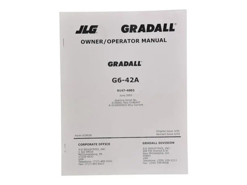 JLG Part # 91474003 | G6-42A OPERATORS MANUAL, EA