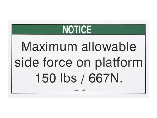 JLG Part # GN28163 | GN-NOTICE MAX SIDE FORCE ANSI, EA