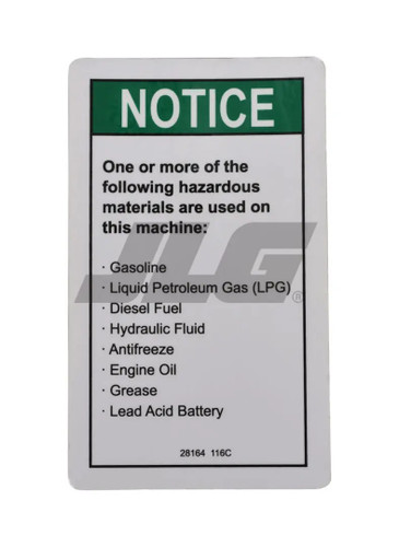 JLG Part # GN28164 | GN-NOTICE HAZARDOUS MAT'LS, EA