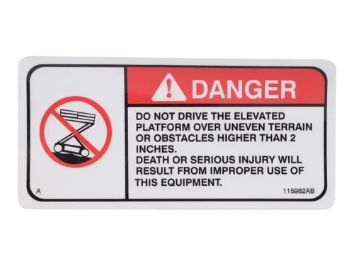 JLG Part # SJ115982 | SJ-DECAL, DANGER DRIVE ELEV, EA