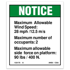 Genie Lift Part # 133175GT - DECAL,NOTICE-SIDE FORCE-WRD, EA