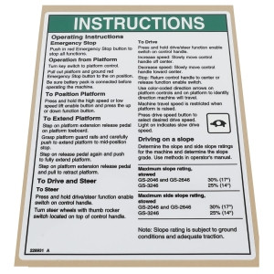 Genie Lift Part # 228931GT - DECAL,OP INST,PCON,GS-46,ANSI, EA