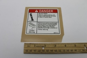Genie Lift Part # 237117GT - DECAL,DANGER-TIP-OVR,BATT,J305, EA