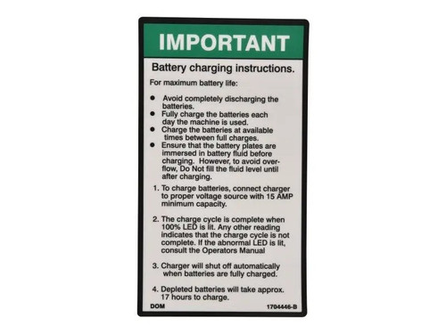 JLG Part # 1704446 | DECAL,CHARGING INSTR, EA