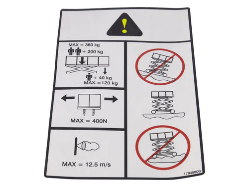 JLG Part # 1704580 | DECAL, CAPACITY (360KG)(E/A), EA