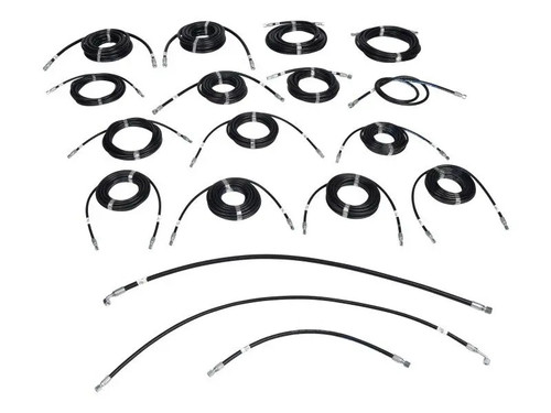 Full layout of the hose kit arranged on a clean surface highlighting hose length and connector ends.