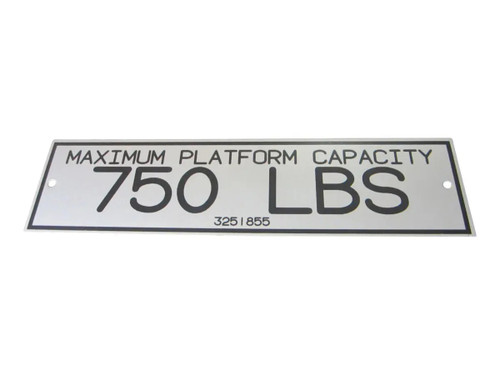 JLG Part # 3251855 | NAMEPLATE,  MAX PLAT CAP 750#, EA
