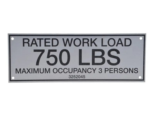 JLG Part # 3252045 | NAMEPLATE, 750 LB WORK LOAD, EA