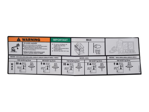 JLG Part # 1001163131 | DECAL,SKY GLAZIER CAPACITY, EA