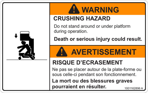 JLG Part # 1001162896 | DECAL,CRUSHING HAZARD, EA