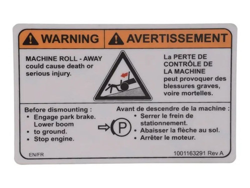 JLG Part # 1001163291 | DECAL,WARNING MACHINE ROLL, EA