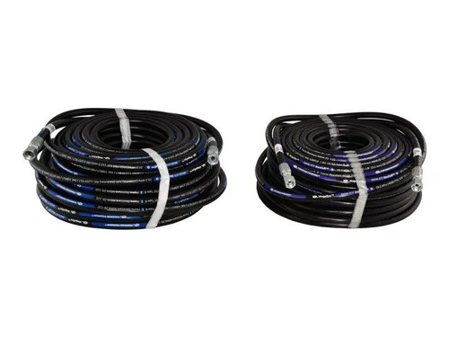 A detailed view of JLG boom hose service kit #1001187502 laid out with organized hydraulic hose components for maintenance use.