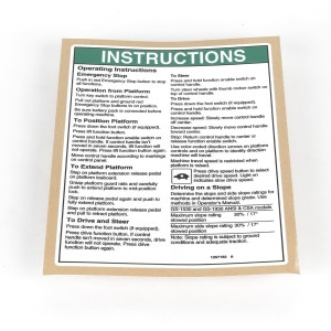 Genie Lift Part # 1257182GT - DECAL, OP INST, PLAT, GS30, ANSI, EA