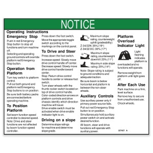 Genie Lift Part # 227427GT - DECAL,OPERATING INSTRUCTIONS, EA