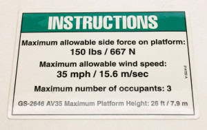 Genie Lift Part # 214722GT - DECAL,SIDEFORCE,2646AV,35MPH, EA