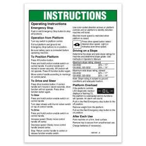 Genie Lift Part # 1257187GT - DECAL, OP INST, PLAT, GS32, AUS, EA