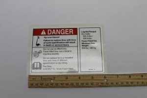 Genie Lift Part # 1261816GT - DECAL,DANGER/NOTICE,TIRESPECS,S120/125,Z135, EA