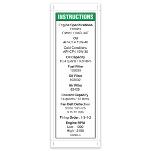 Genie Lift Part # 1262905GT - DECAL,NOTICE,PERKINS ENGINE, EA